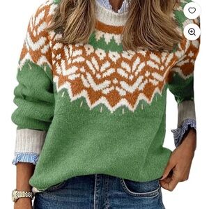 Green, Brown & Ivory Fair Isle Women’s Sweater, like new, size medium.